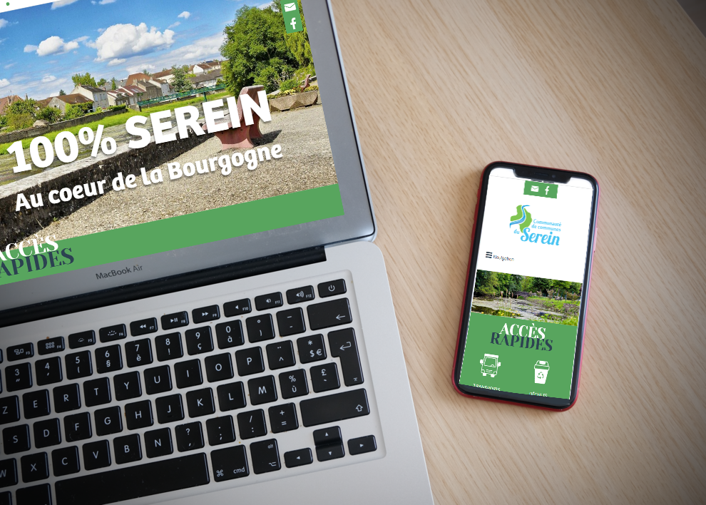 Mockup avec ordinateur et smartphone avec le site de la Communauté de commune du Serein 